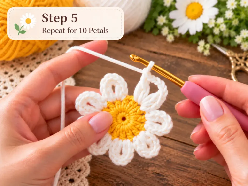 Crochet Daisy Pattern – Free 10-Petal Tutorial